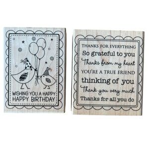 Hero Arts Set of 2 Wood Mounted Rubber Stamps Thanks Greeting Bird Birthday